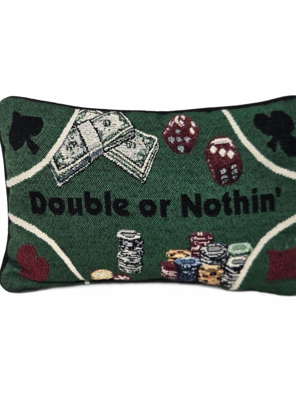 Vintage Poker Tapestry Pillow Double or Nothing 11x7 Green